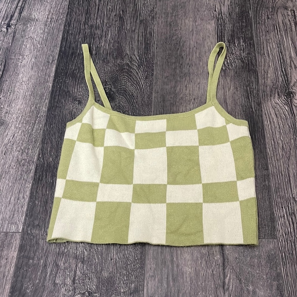Green and Cream Checkered Crop top